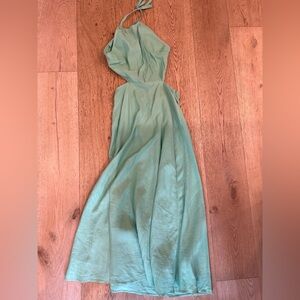 Zara green linen halter dress S